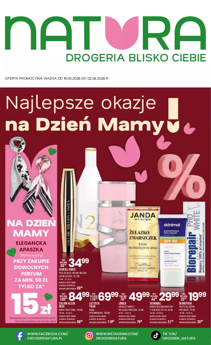 Gazetka promocyjna Drogerie Natura - Gazetka Drogerie Natura - ważna 18.05 do 02.06.2026 - strona 1 - produkty: Biorepair, Calvin Klein, Fa, Gra, Krem do twarzy, Lack, Lion, Pasta do zębów, Perfum, Por, Tusz, Woda, Woda perfumowana, Woda toaletowa