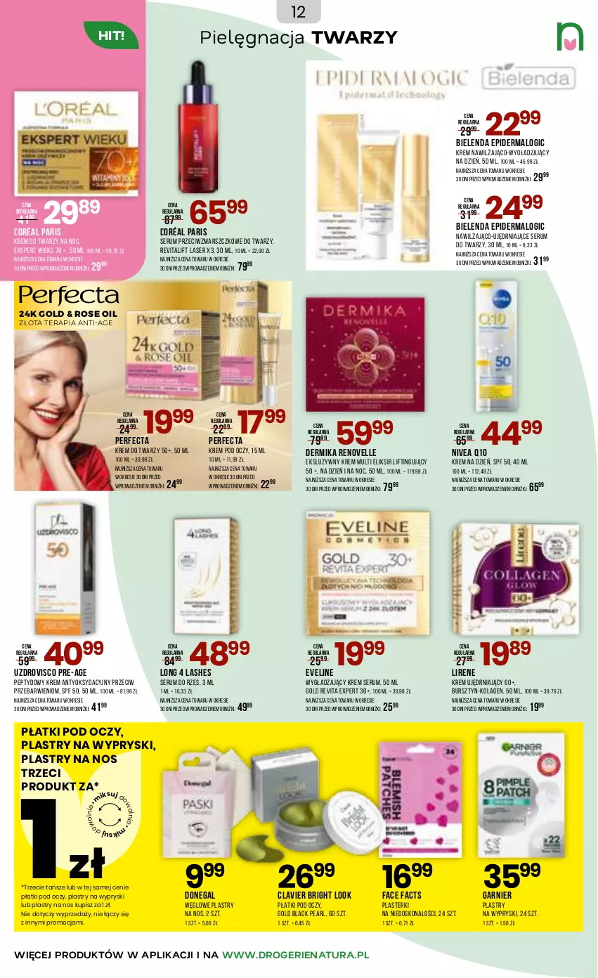 Gazetka promocyjna Drogerie Natura - Gazetka Drogerie Natura - ważna 18.05 do 02.06.2026 - strona 12 - produkty: Bielenda, Bursztyn, Dermika, Eveline, Fa, Garnier, Kolagen, Krem do twarzy, Krem na dzień, Krem pod oczy, Lack, Lirene, Long 4 Lashes, Mars, Nivea, Nivea Q10, Perfecta, Plasterki, Rum, Ser, Serum, Serum do twarzy, Tera