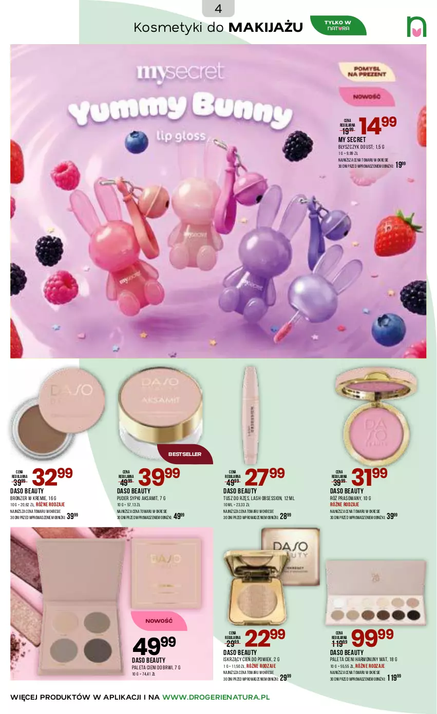 Gazetka promocyjna Drogerie Natura - Gazetka Drogerie Natura - ważna 18.05 do 02.06.2026 - strona 4 - produkty: Aksam, Błyszczyk do ust, Bronzer, Cień, Makijaż, Paleta, Puder, SESSIO, Tusz
