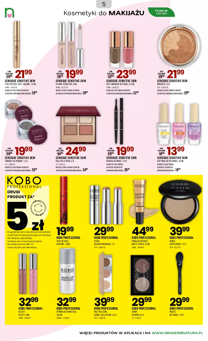 Gazetka promocyjna Drogerie Natura - Gazetka Drogerie Natura - ważna 18.05 do 02.06.2026 - strona 5 - produkty: Bronzer, Finish, KOBO, Kredka, Kredka do brwi, Makijaż, Odżywka, Olej, Paletka cieni, Pędzel do pudru, Podkład, Puder, Sati, Tusz
