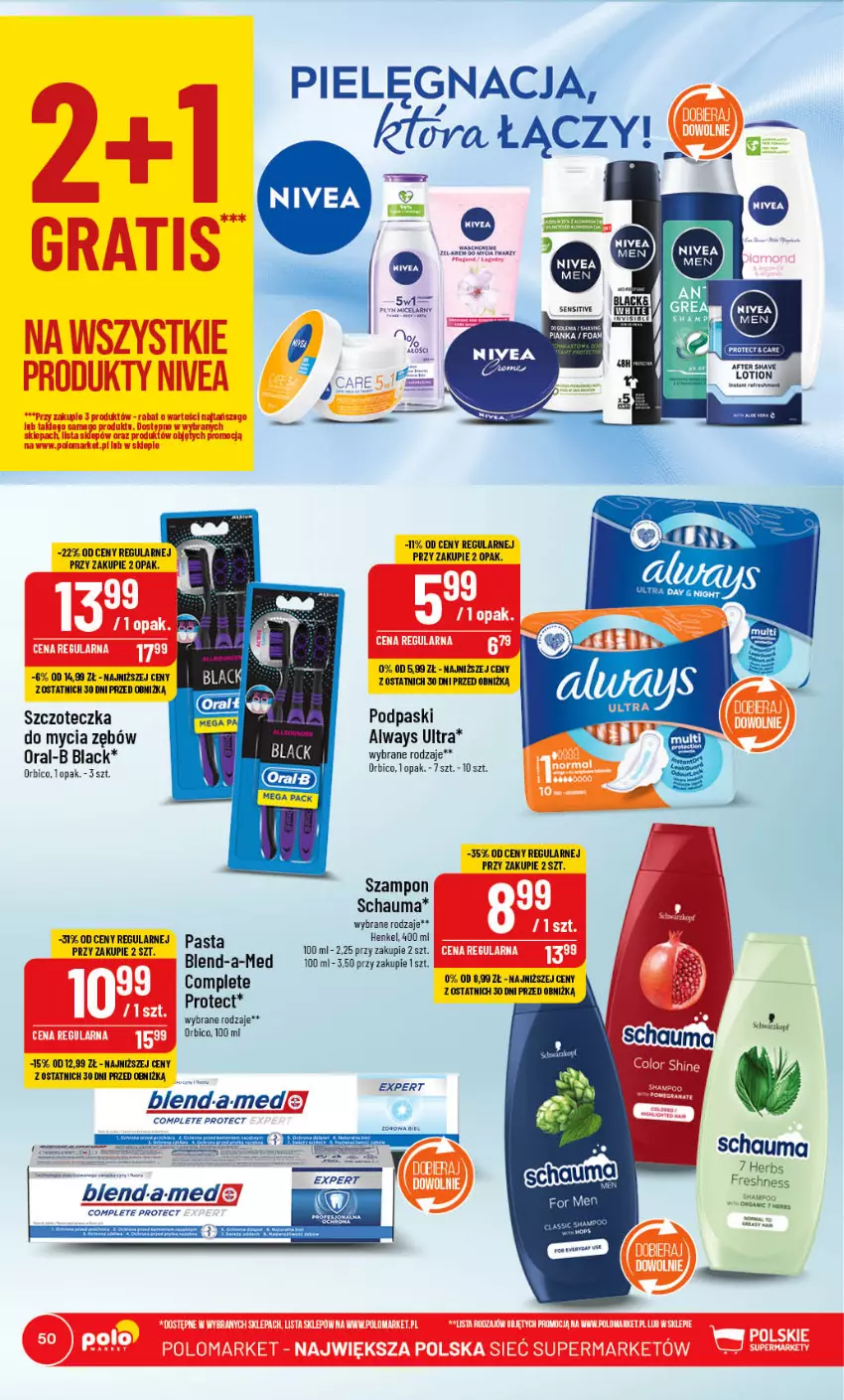 Gazetka promocyjna PoloMarket - Gazetka pomocyjna - ważna 14.06 do 20.06.2023 - strona 50 - produkty: Always, Always Ultra, BIC, Blend-a-Med, Lack, Podpaski, Schauma, Szampon, Szczoteczka