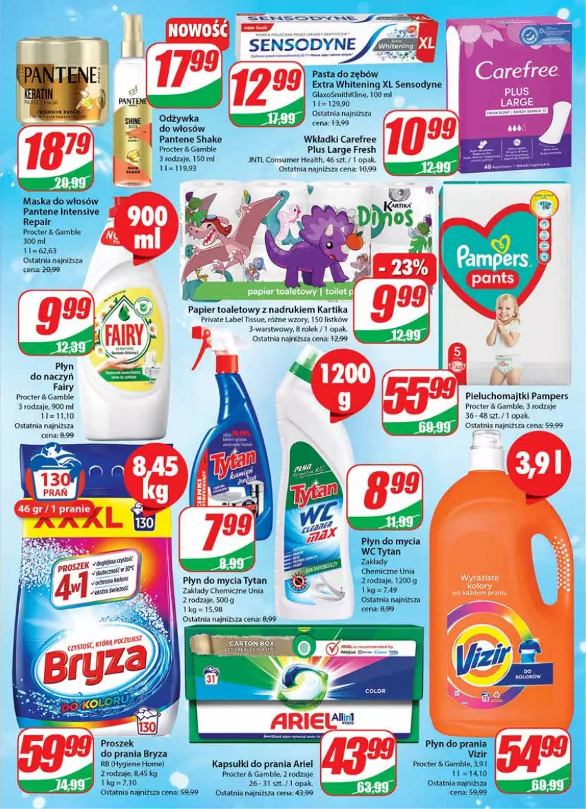 Gazetka promocyjna Dino - G24 - ważna 14.06 do 20.06.2023 - strona 23 - produkty: Carefree, Fa, Fairy, Majtki, Pampers, Papier, Papier toaletowy, Pieluchomajtki, Płyn do mycia, Sensodyne, Tytan, Wkładki