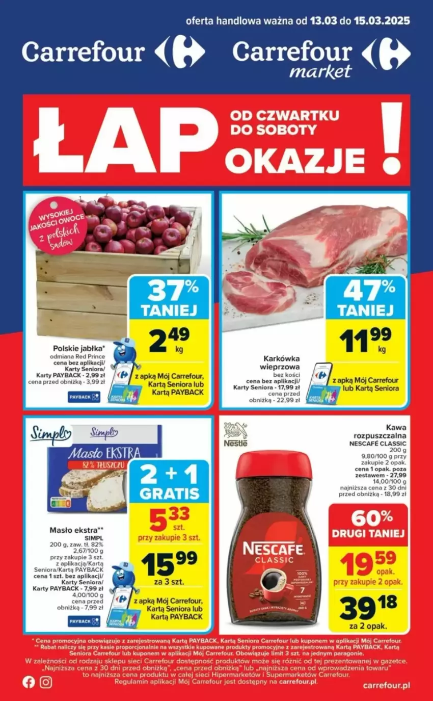 Gazetka promocyjna Carrefour - ważna 13.03 do 15.03.2025 - strona 1 - produkty: Gra, Jabłka, Kawa, Kawa rozpuszczalna, Masło, Por