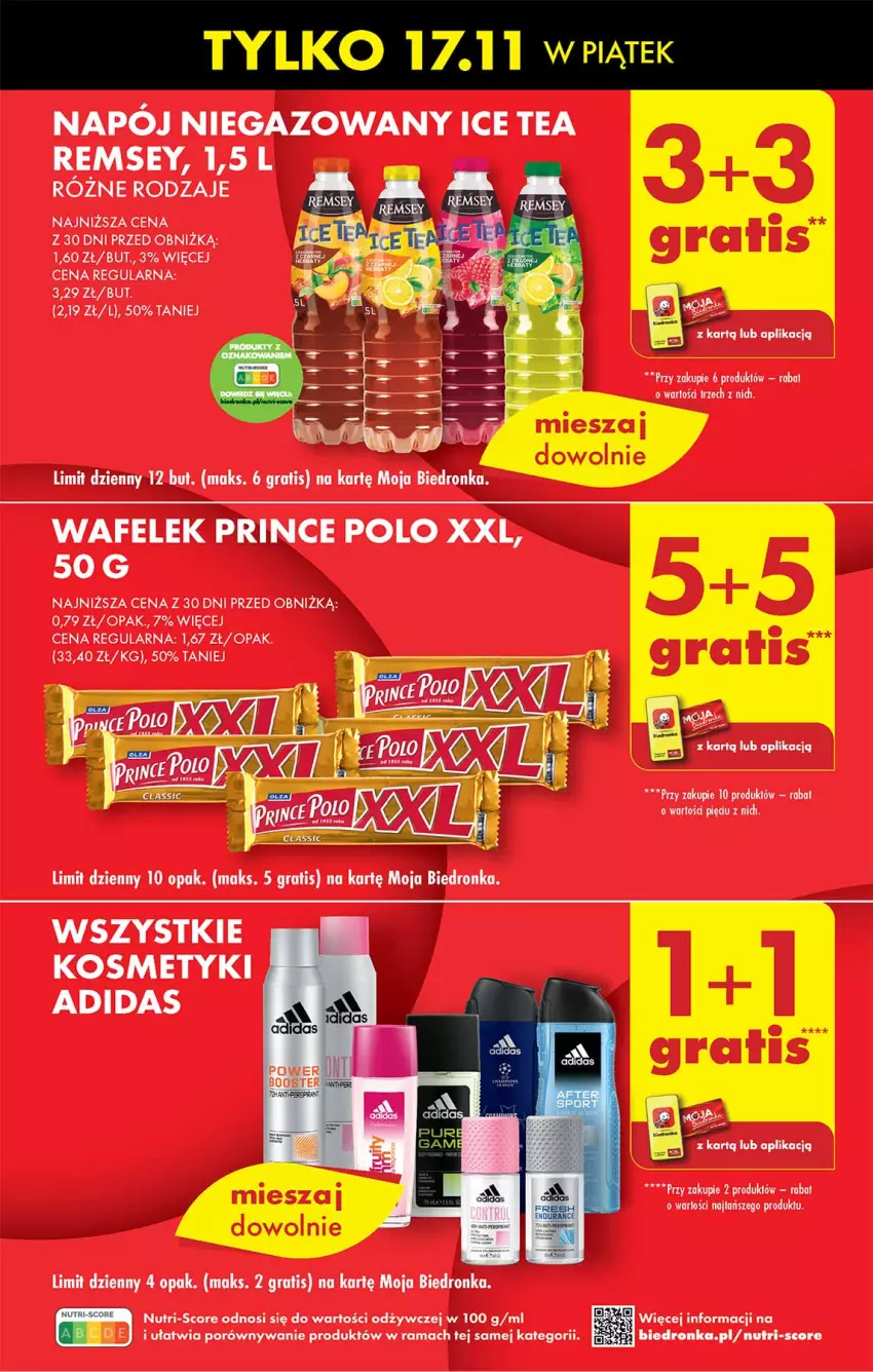 Gazetka promocyjna Biedronka - Od czwartku - ważna 16.11 do 22.11.2023 - strona 3 - produkty: Adidas, Ice tea, Napój, Napój niegazowany, Por, Prince Polo, Rama, Wafelek