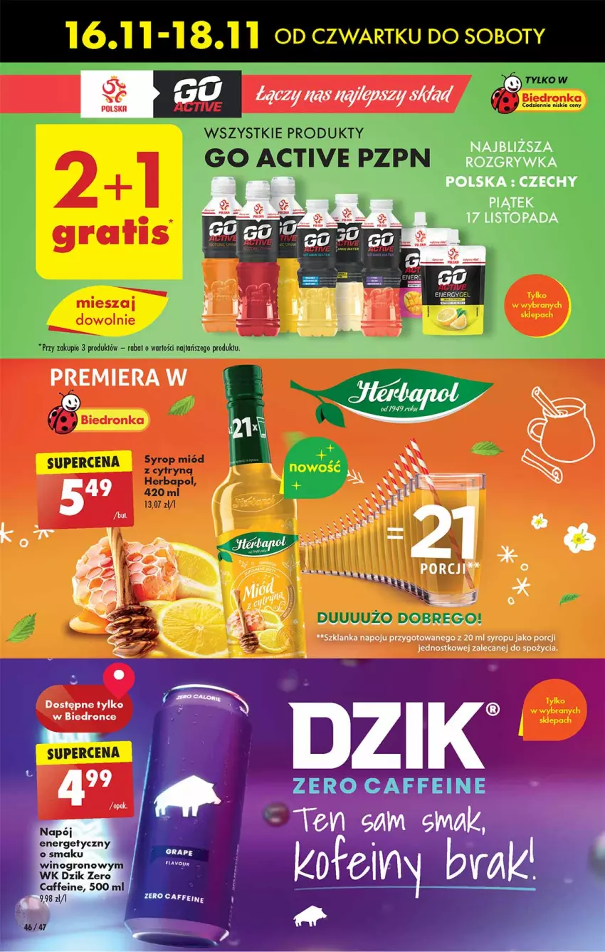 Gazetka promocyjna Biedronka - Od czwartku - ważna 16.11 do 22.11.2023 - strona 48 - produkty: Ba!, Mus, Napój, Napój energetyczny, Por, Syrop, Szklanka, Wino