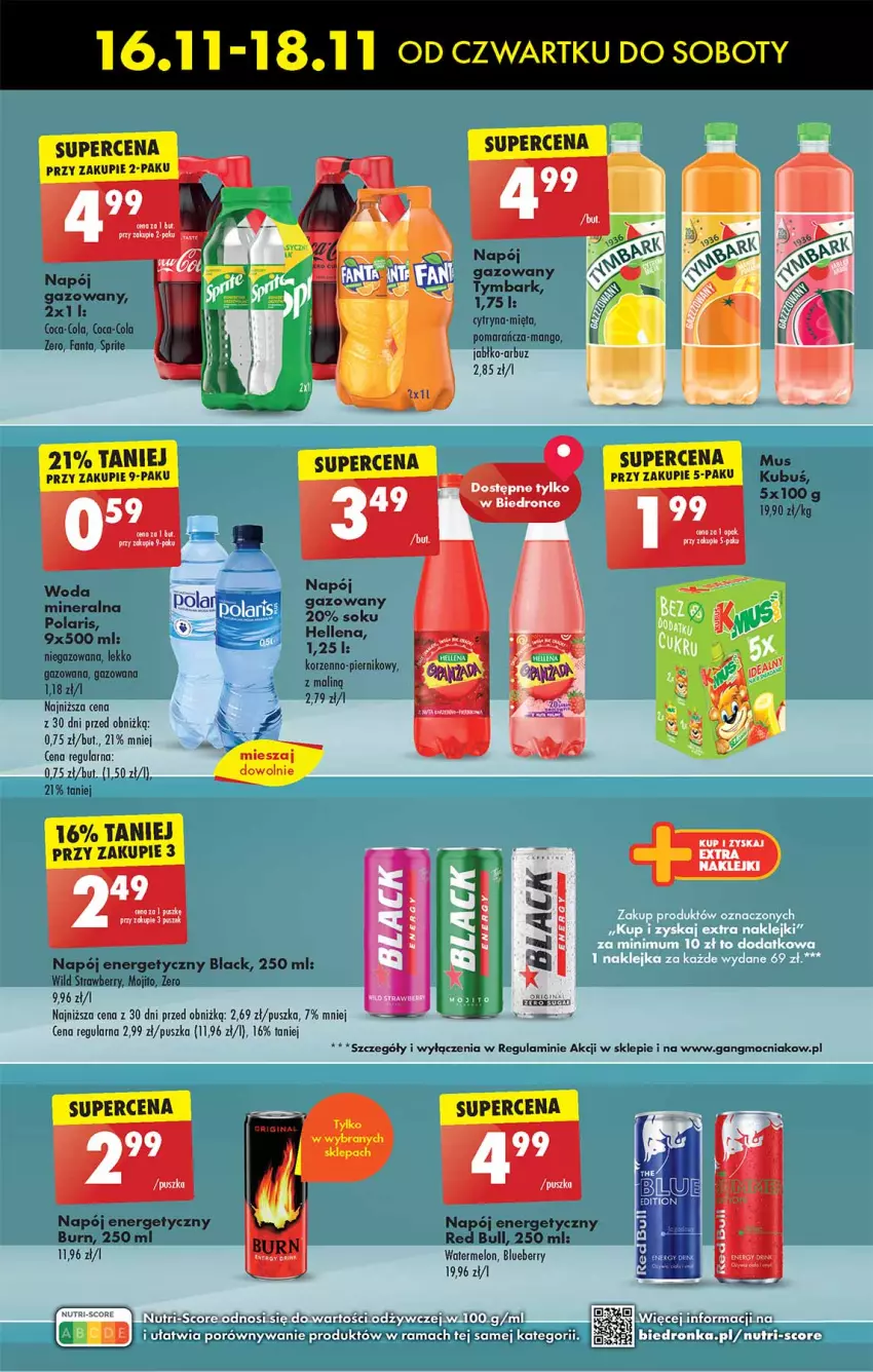 Gazetka promocyjna Biedronka - Od czwartku - ważna 16.11 do 22.11.2023 - strona 49 - produkty: Arbuz, Coca-Cola, Fa, Fanta, Hellena, Kubuś, Lack, Mango, Melon, Mięta, Napój, Napój energetyczny, Piernik, Sok, Sprite, Woda