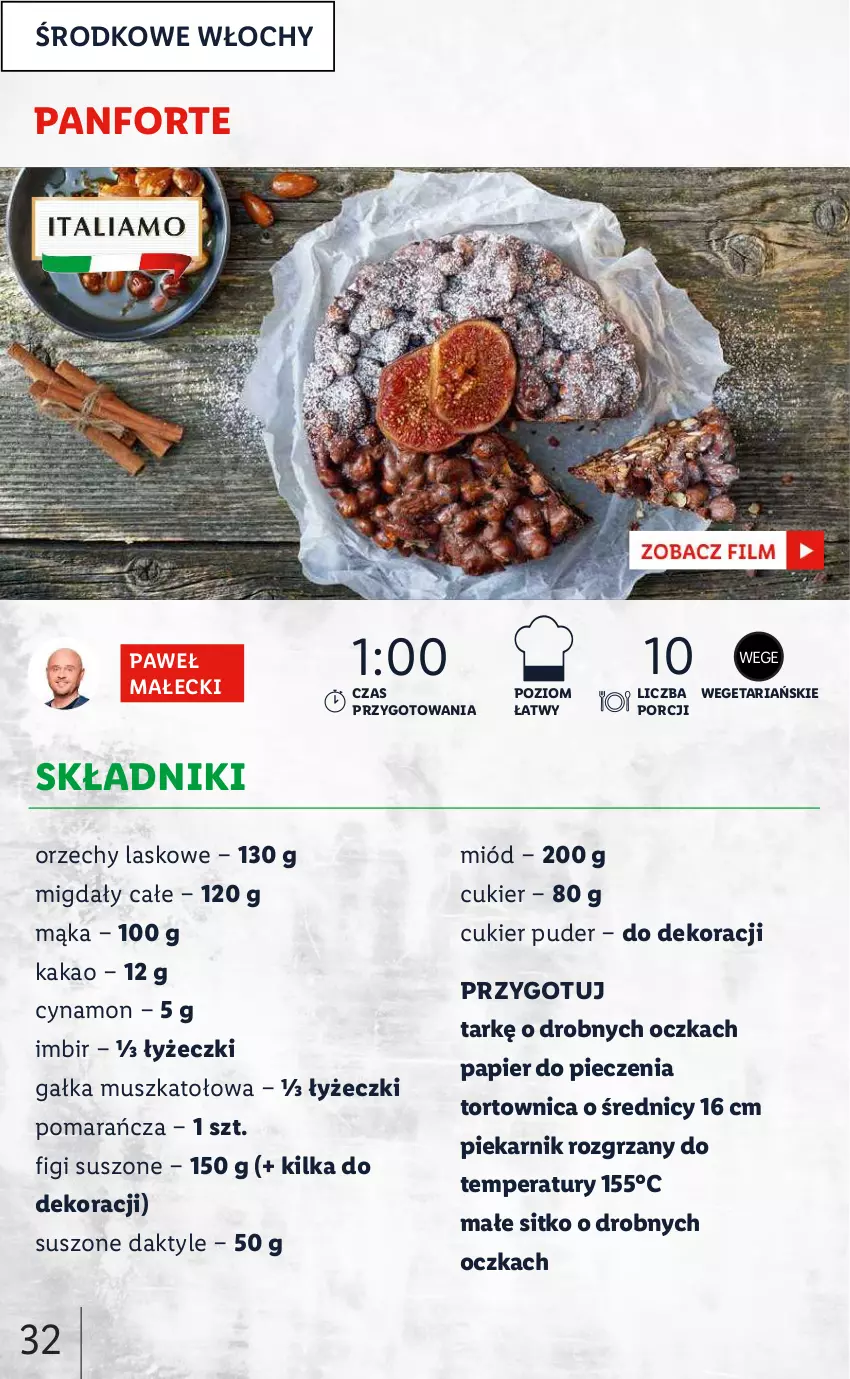 Gazetka promocyjna Lidl - KATALOG ITALIAMO - ważna 07.02 do 12.02.2022 - strona 32 - produkty: Cukier, Cukier puder, Daktyle, Figi, Gałka, Imbir, Kakao, Mąka, Migdały, Miód, Mus, Papier, Papier do pieczenia, Piec, Piekarnik, Por, Puder, Sitko, Tortownica