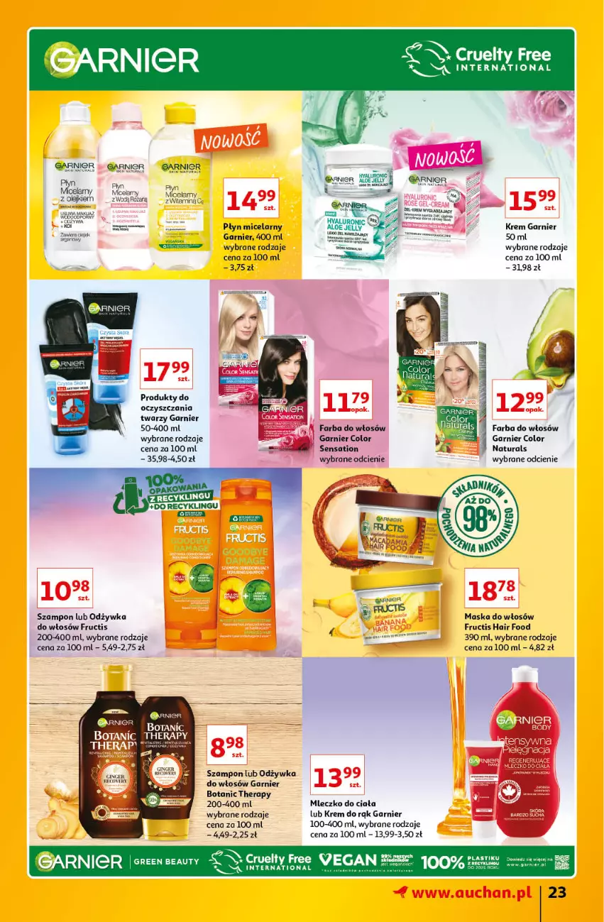 Gazetka promocyjna Auchan - Znane Lubiane Marki Hipermarkety - ważna 02.06 do 08.06.2022 - strona 23 - produkty: Fa, Farba do włosów, Fructis, Garnier, Krem do rąk, Maska, Maska do włosów, Mleczko, Mleczko do ciała, Odżywka, Płyn micelarny, Sati, Szampon