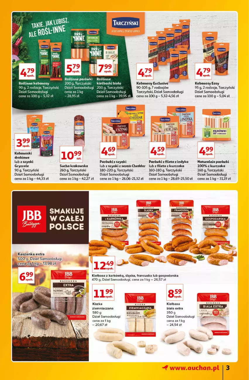 Gazetka promocyjna Auchan - Znane Lubiane Marki Hipermarkety - ważna 02.06 do 08.06.2022 - strona 3 - produkty: BIC, Cheddar, Gry, Kabanos, Kasza, Kaszanka, Kiełbasa, Kurczak, Parówki, Parówki z szynki, Roślinne kabanosy, Ser, Tarczyński