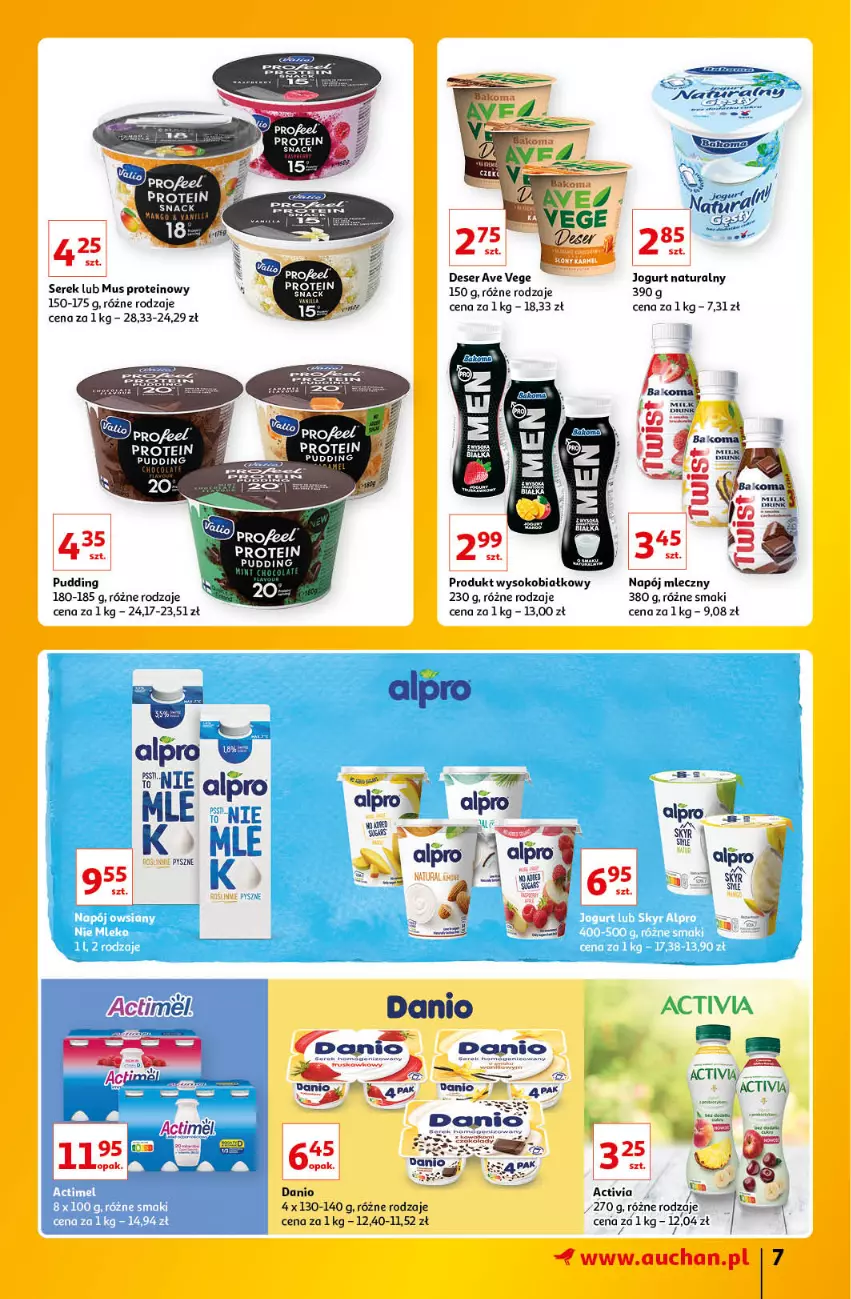 Gazetka promocyjna Auchan - Znane Lubiane Marki Hipermarkety - ważna 02.06 do 08.06.2022 - strona 7 - produkty: Activia, Alpro, Danio, Deser, Jogurt, Jogurt naturalny, Mus, Napój, Napój mleczny, Pudding, Ser, Serek, Sok