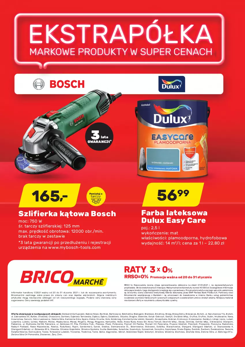 Gazetka promocyjna Bricomarche - Gazetka 
20.01
do
31.01 - ważna 20.01 do 31.01.2021 - strona 8 - produkty: BIC, Bosch, Dulux, Fa, Farba lateksowa, Gry, Kosz, Kujawski, Mięta, Namysłów, Podlaski, Por, Rama, Sok, Sokół, Sól, Sprzedawcy, Szal, Szlifierka, Szlifierka kątowa, Szprot, Top, Wino