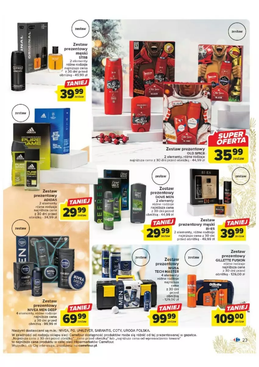Gazetka promocyjna Carrefour - ważna 07.11 do 25.11.2023 - strona 16 - produkty: Adidas, Dove, Fusion, Gillette, Nivea, Nivea Men, Old Spice, Str8, Zestaw prezentowy