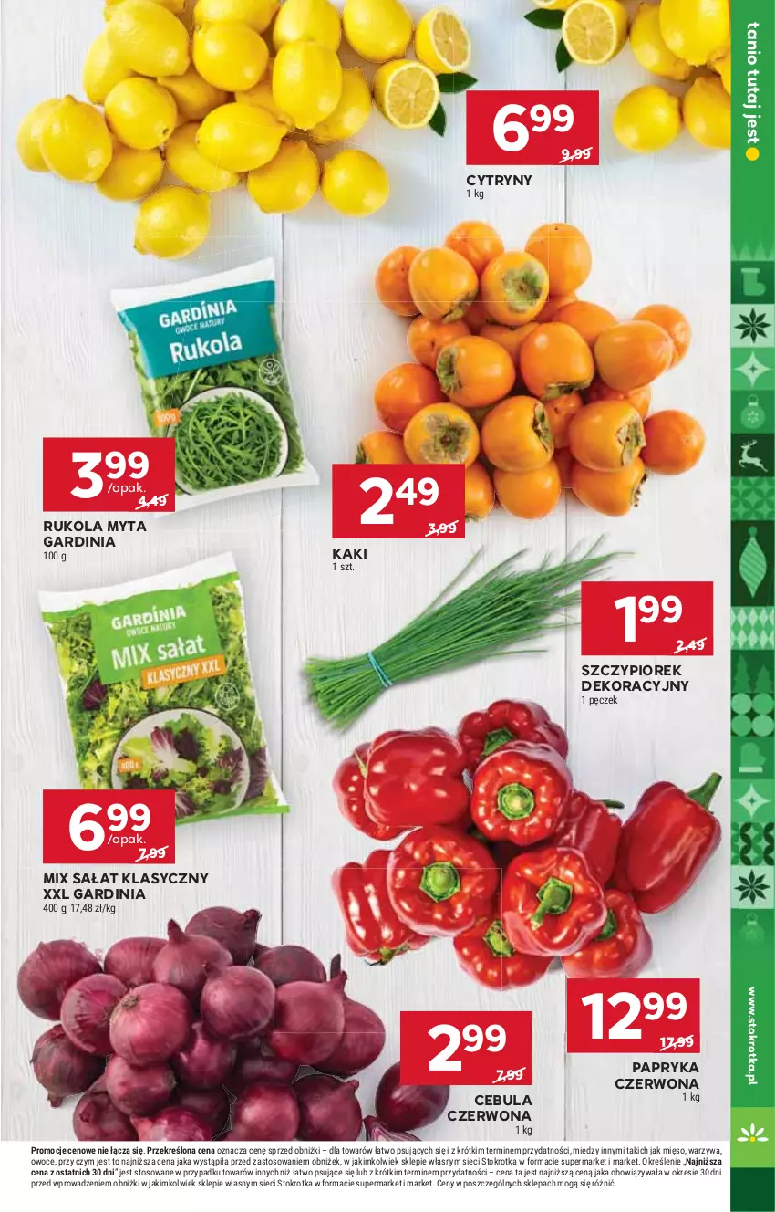 Gazetka promocyjna Stokrotka - Market - ważna 22.12 do 28.12.2025 - strona 11 - produkty: Cebula, Cebula czerwona, Cytryny, Kaki, Mięso, Owoce, Papryka, Papryka czerwona, Rukola, Sałat, Warzywa