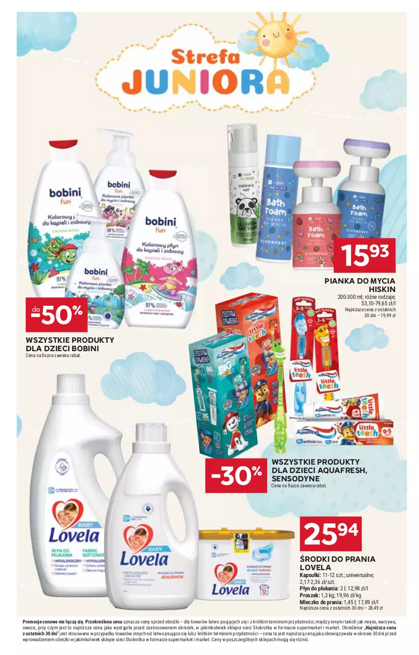 Gazetka promocyjna Stokrotka - Market - ważna 22.12 do 28.12.2025 - strona 29 - produkty: Aquafresh, Dzieci, Lovela, Mięso, Mleczko, Mleczko do prania, Owoce, Płyn do płukania, Sensodyne, Warzywa