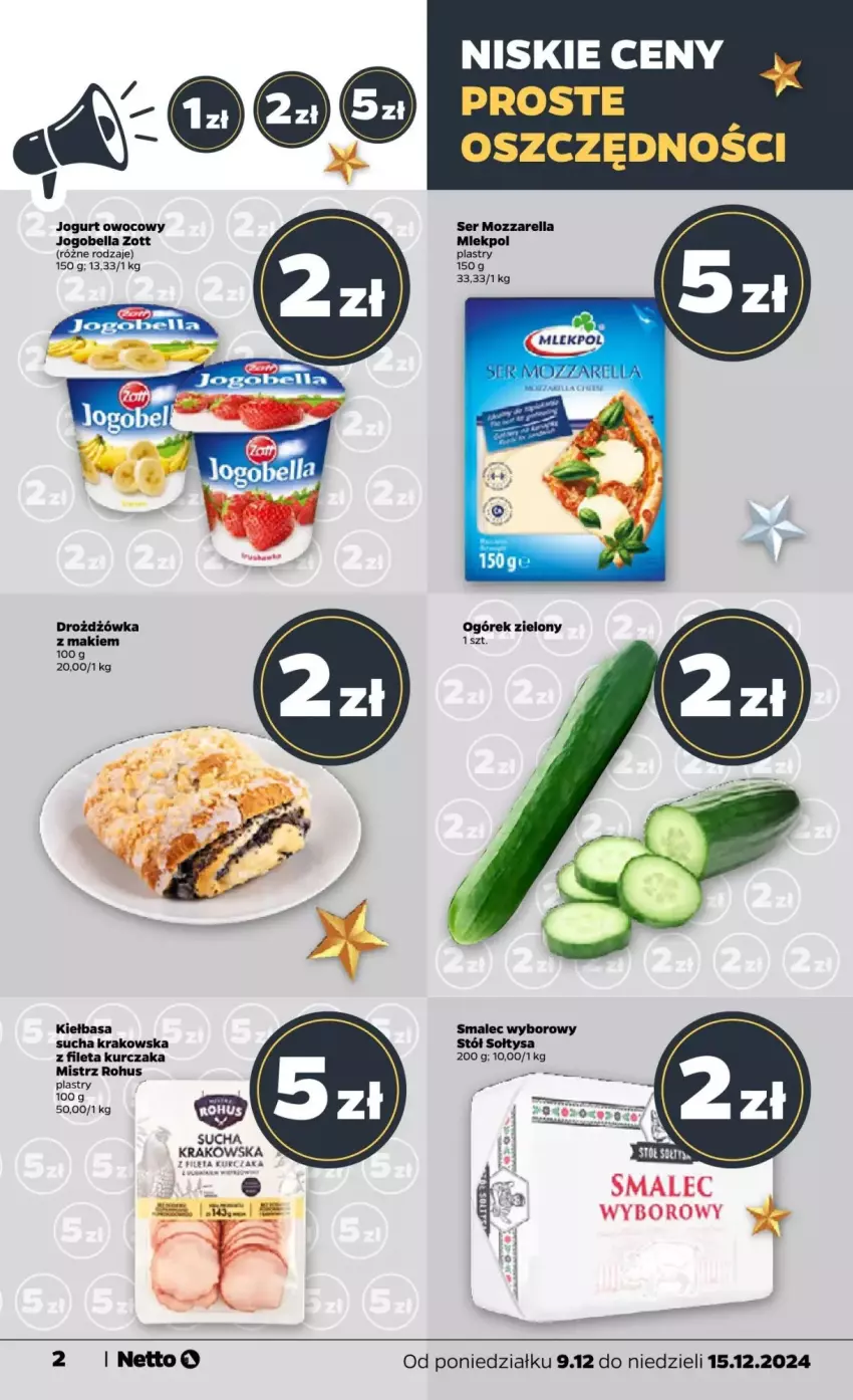 Gazetka promocyjna Netto - ważna 09.12 do 15.12.2024 - strona 12 - produkty: Bell, Bella, Jogobella, Jogurt, Jogurt owocowy, Kiełbasa, Kurczak, Mozzarella, Ogórek, Ser, Smalec, Stół, Zott