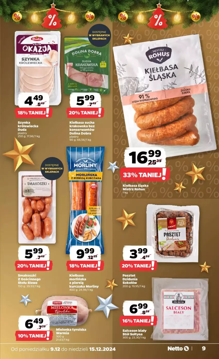 Gazetka promocyjna Netto - ważna 09.12 do 15.12.2024 - strona 26 - produkty: Duda, Kiełbasa, Kiełbasa śląska, Kosz, Kurczak, Mielonka tyrolska, Morliny, Pasztet, Salceson, Ser, Sok, Sokołów, Szynka