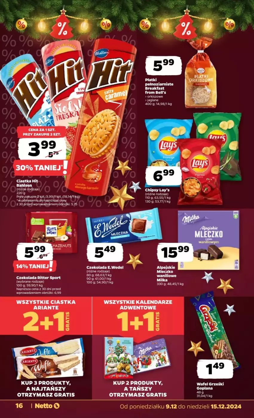 Gazetka promocyjna Netto - ważna 09.12 do 15.12.2024 - strona 8 - produkty: Chipsy, Ciastka, Czekolada, Fa, Gra, Grześki, Kalendarz, Miecz, Por, Ritter Sport, Sport