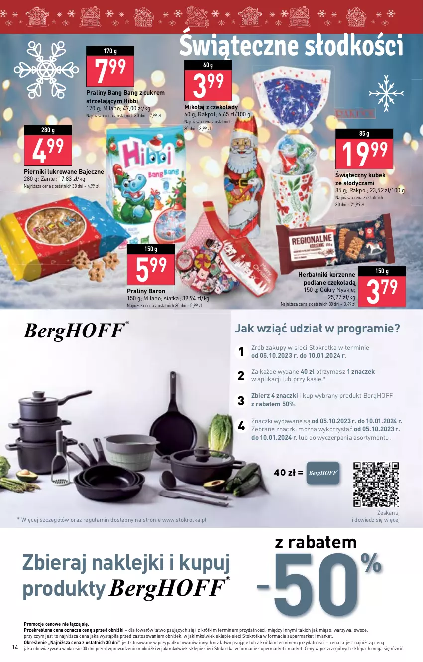 Gazetka promocyjna Stokrotka - Supermarket - ważna 07.12 do 13.12.2023 - strona 14 - produkty: Gra, Herbatniki, Klej, Kubek, Mięso, Owoce, Piernik, Praliny, Siatka, Warzywa