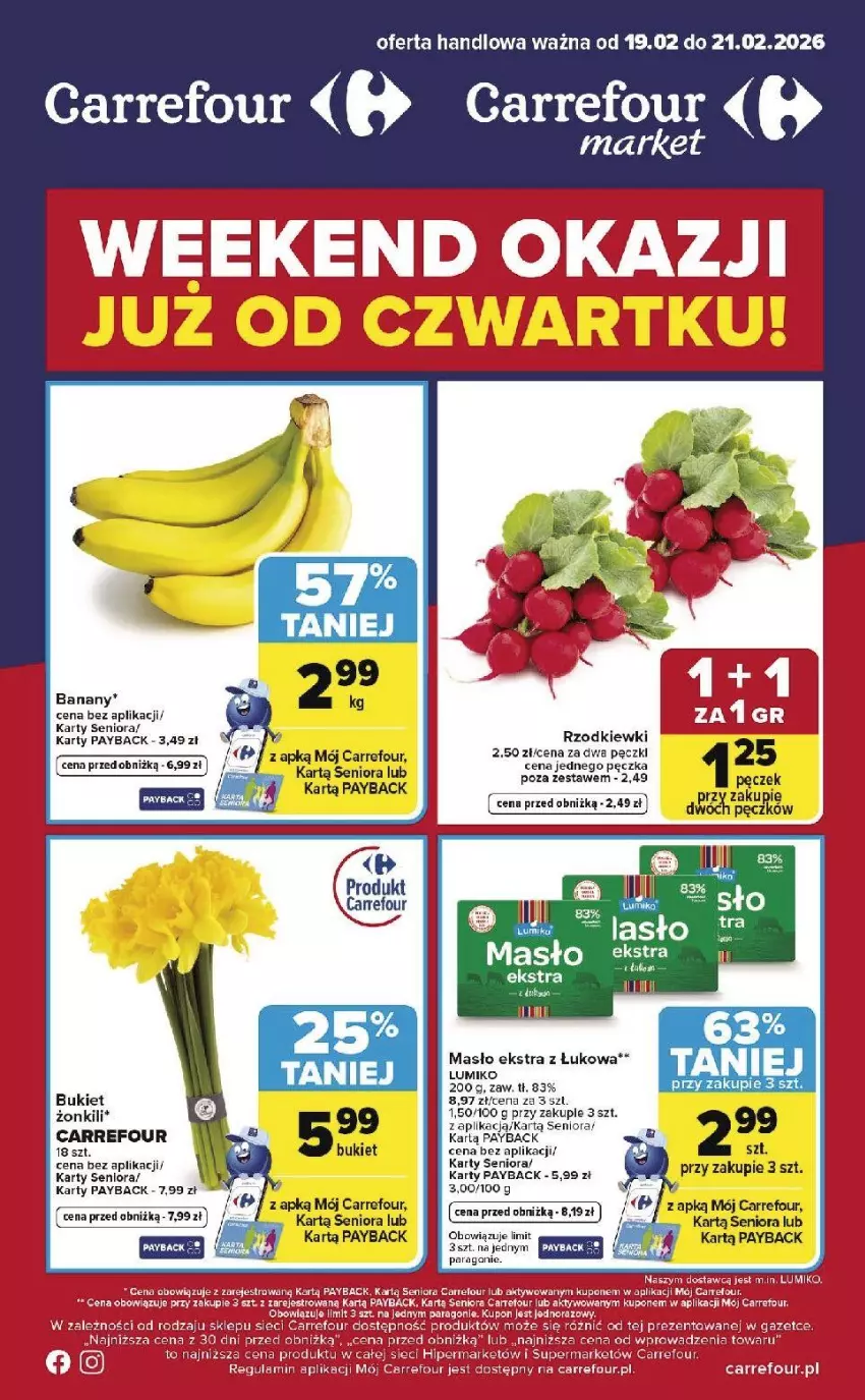 Gazetka promocyjna Carrefour - Gazetka Weekend okazji już od czwartku! - ważna 19.02 do 21.02.2026 - strona 1 - produkty: Bukiet, HP, Masło