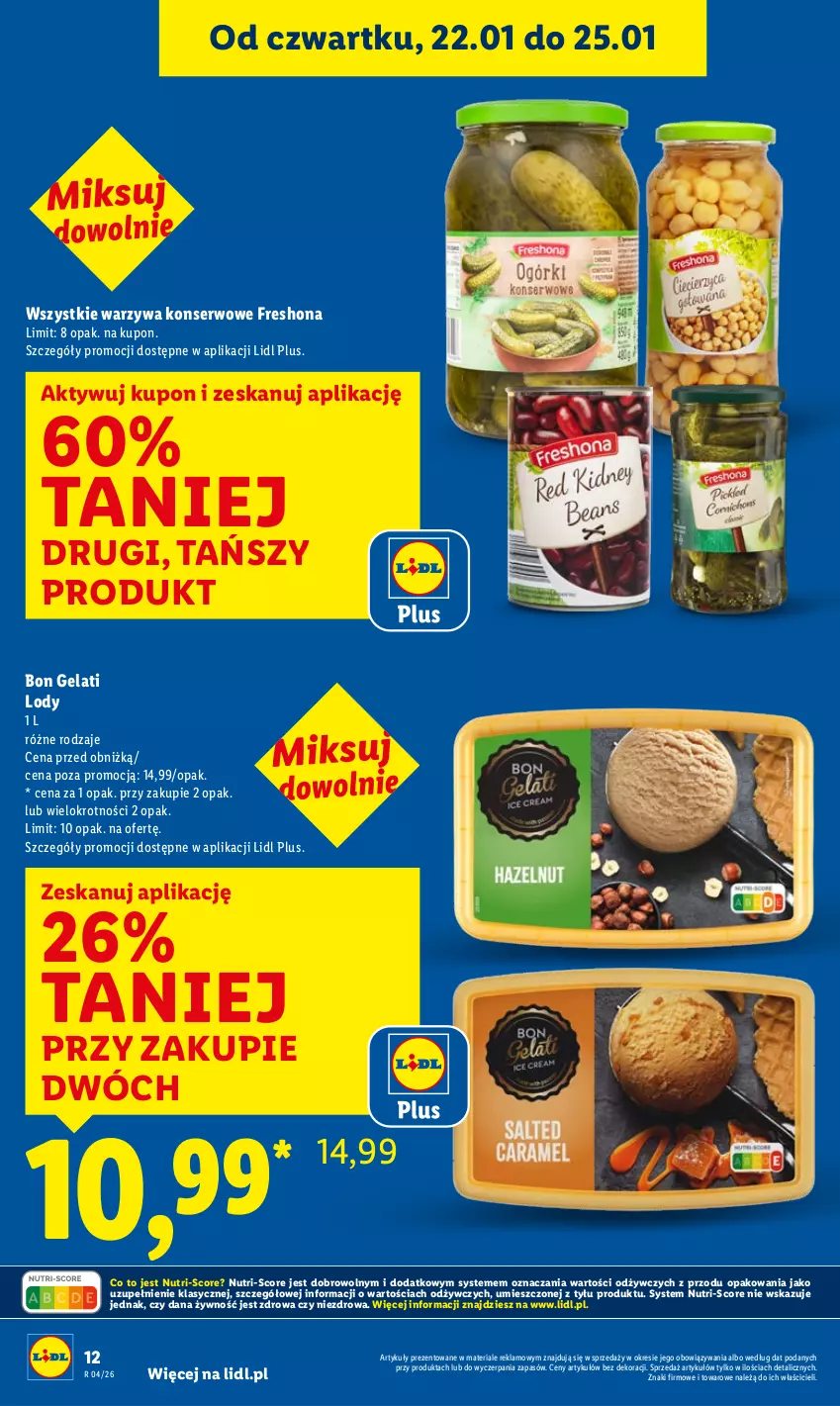 Gazetka promocyjna Lidl - GAZETKA - ważna 22.01 do 25.01.2026 - strona 12 - produkty: Lody, Ser, Warzywa, Warzywa konserwowe
