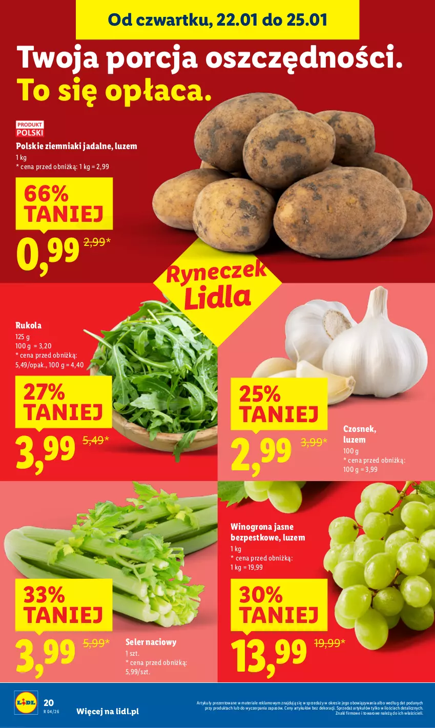 Gazetka promocyjna Lidl - GAZETKA - ważna 22.01 do 25.01.2026 - strona 20 - produkty: Czosnek, Por, Rukola, Seler naciowy, Wino, Winogrona, Ziemniaki