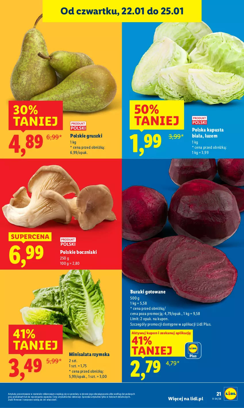 Gazetka promocyjna Lidl - GAZETKA - ważna 22.01 do 25.01.2026 - strona 21 - produkty: Boczniak, Buraki, Gruszki, Sałat