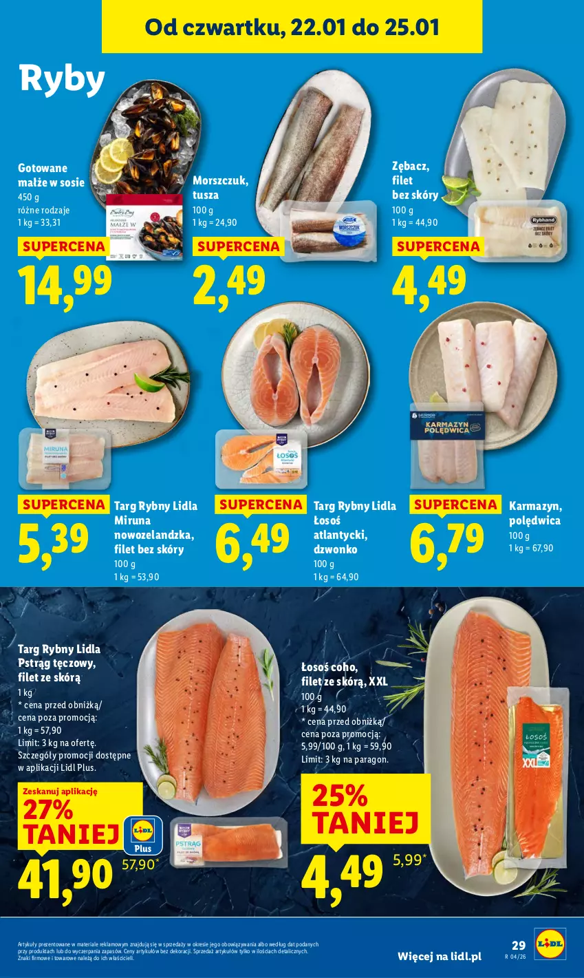 Gazetka promocyjna Lidl - GAZETKA - ważna 22.01 do 25.01.2026 - strona 29 - produkty: Małże, Miruna, Polędwica, Pstrąg, Pstrąg tęczowy, Sos, Tusz