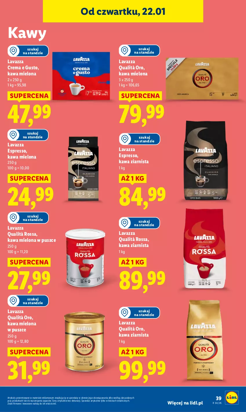 Gazetka promocyjna Lidl - GAZETKA - ważna 22.01 do 25.01.2026 - strona 39 - produkty: Kawa, Kawa mielona, Kawa ziarnista, Lavazza