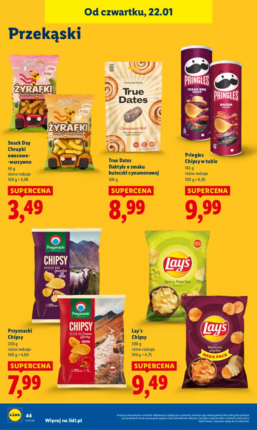 Gazetka promocyjna Lidl - GAZETKA - ważna 22.01 do 25.01.2026 - strona 44 - produkty: Bułeczki, Chipsy, Chrupki, Daktyle, Lay’s, Pringles, Przysnacki