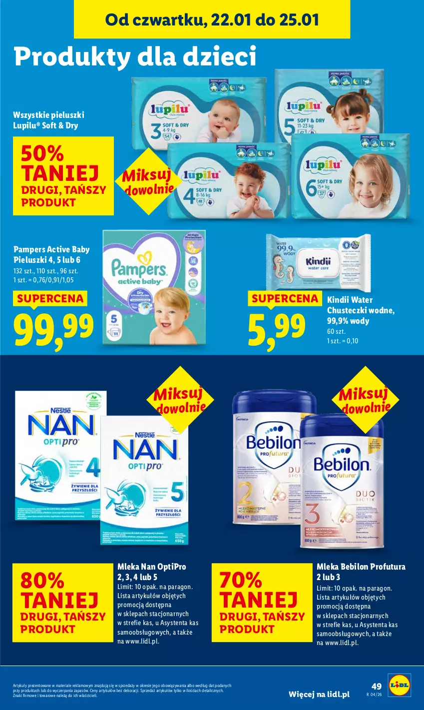 Gazetka promocyjna Lidl - GAZETKA - ważna 22.01 do 25.01.2026 - strona 49 - produkty: BEBILON, Chusteczki, Dzieci, Kindii, NAN Optipro, Pampers
