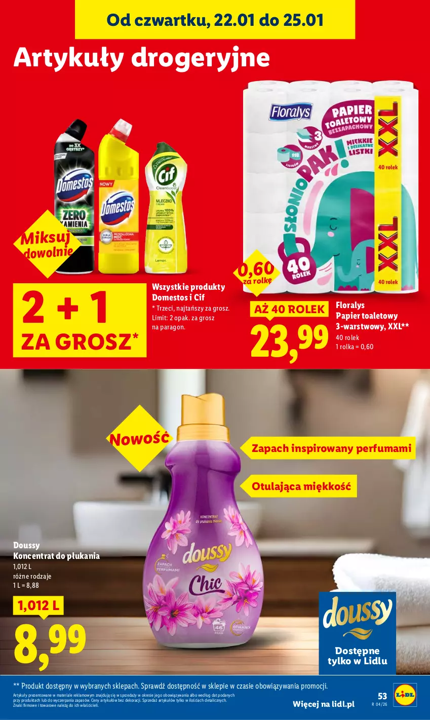 Gazetka promocyjna Lidl - GAZETKA - ważna 22.01 do 25.01.2026 - strona 53 - produkty: Cif, Domestos, Flora, Papier, Papier toaletowy, Perfum