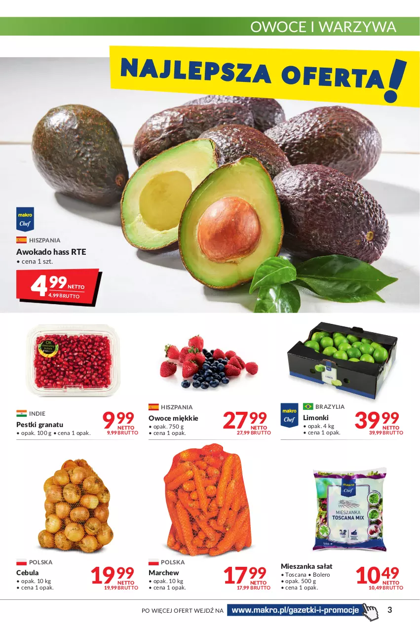 Gazetka promocyjna Makro - [Oferta promocyjna] Artykuły spożywcze i przemysłowe - ważna 22.03 do 04.04.2022 - strona 3 - produkty: Cebula, Gra, Granat, Mieszanka sałat, Owoce, Sałat, Warzywa