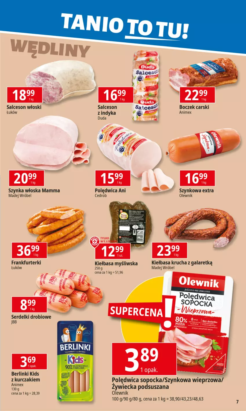 Gazetka promocyjna E Leclerc - ważna 07.10 do 12.10.2024 - strona 7 - produkty: Berlinki, Boczek, Cars, Duda, Frankfurterki, Gala, Kiełbasa, Kiełbasa krucha, Kurczak, Madej Wróbel, Olewnik, Parówki, Polędwica, Salceson, Ser, Serdelki, Szynka, Szynkowa wieprzowa