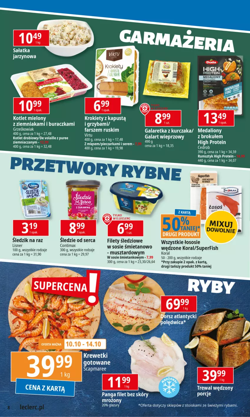 Gazetka promocyjna E Leclerc - ważna 07.10 do 12.10.2024 - strona 8 - produkty: Gala, Galaretka, Kapustą, Kotlet, Krewetki, Krokiety, Kurczak, LG, Lion, Lisner, Mus, Panga, Piec, Pieczarka, Rum, Ryba, Ser, Sos