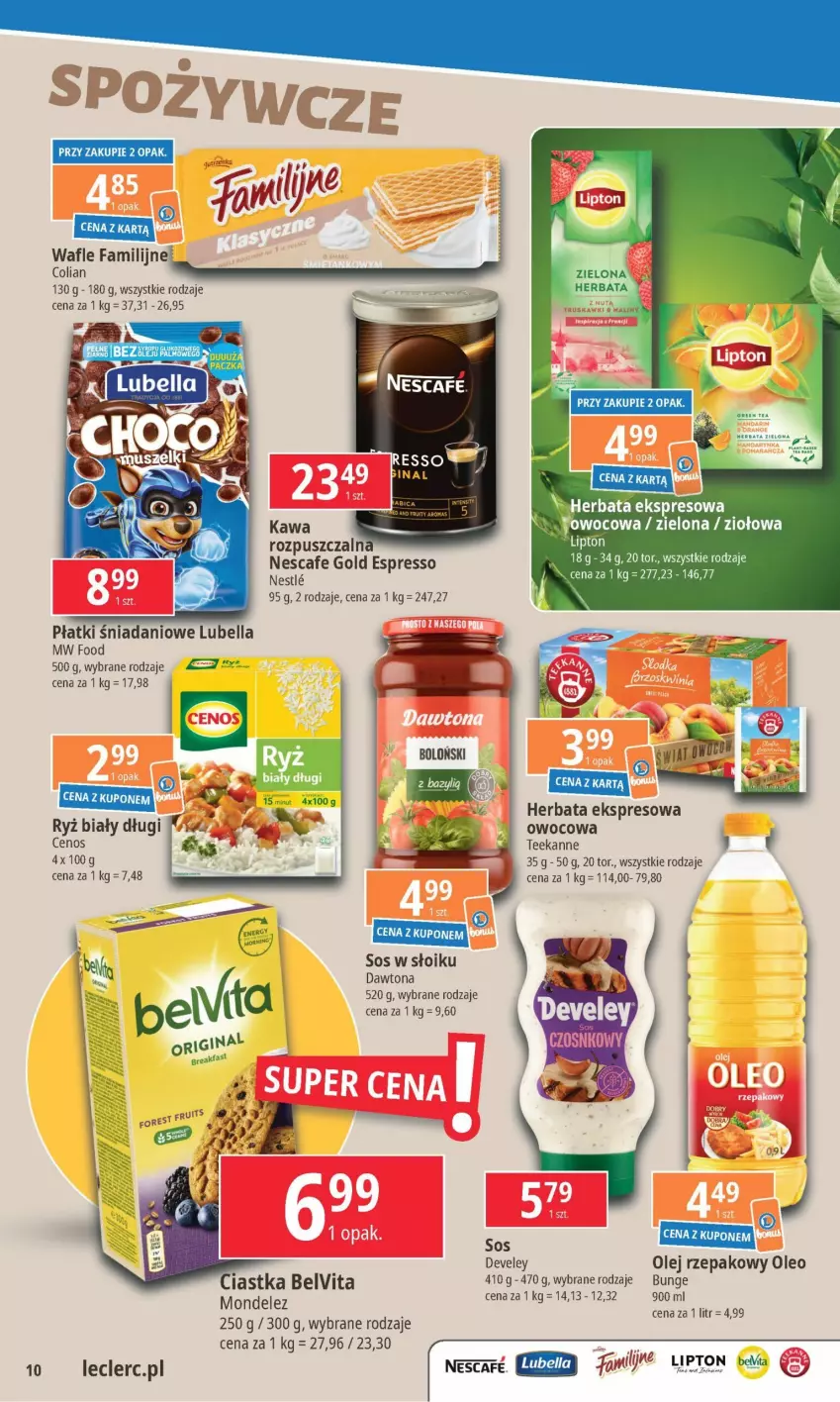 Gazetka promocyjna E Leclerc - Kulinarny Orient - ważna 01.08 do 15.08.2024 - strona 10 - produkty: Bell, Bella, BelVita, Cenos, Ciastka, Danio, Dawtona, Fa, Herbata, Kawa, Lipton, Lubella, Olej, Olej rzepakowy, Oleo, Ryż, Ryż biały, Sos, Teekanne, Wafle