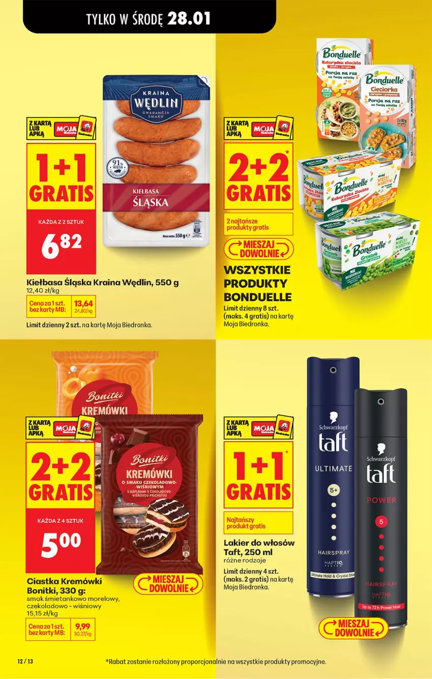 Gazetka promocyjna Biedronka - Gazetka - ważna 28.01 do 04.02.2026 - strona 12 - produkty: Bonduelle, Bonitki, Ciastka, Gra, Kiełbasa, Kiełbasa śląska, Lakier, Lakier do włosów, Por, Taft