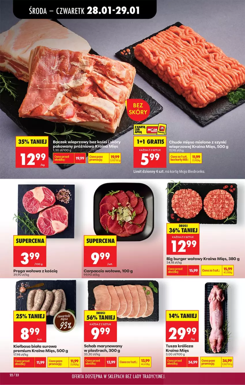 Gazetka promocyjna Biedronka - Gazetka - ważna 28.01 do 04.02.2026 - strona 28 - produkty: Burger, Carpaccio, Kiełbasa, Kiełbasa biała, Pręga wołowa, Tusz