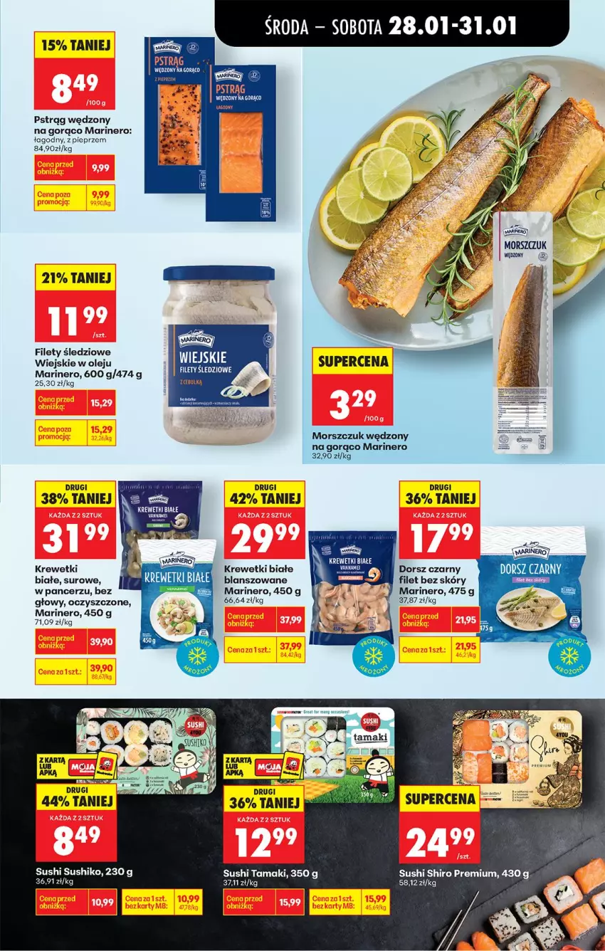 Gazetka promocyjna Biedronka - Gazetka - ważna 28.01 do 04.02.2026 - strona 31 - produkty: Dorsz, Krewetki, Olej, Pieprz, Pstrąg, Pstrąg wędzony, Sushi, Tago