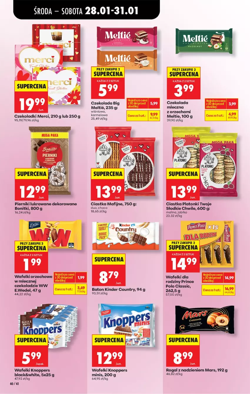 Gazetka promocyjna Biedronka - Gazetka - ważna 28.01 do 04.02.2026 - strona 46 - produkty: Baton, Bonitki, Ciastka, Czekolada, Czekolada mleczna, Kinder, Knoppers, Lack, Mars, Merci, Piernik, Prince Polo, Rogal