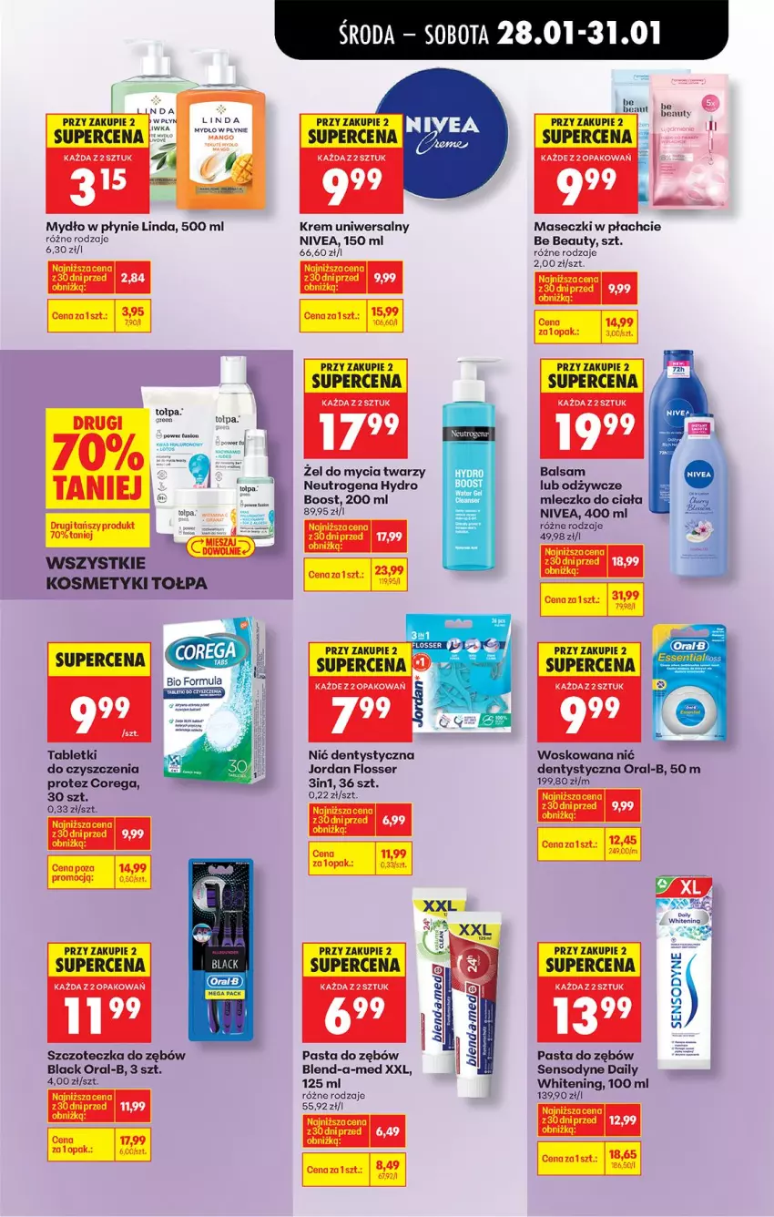 Gazetka promocyjna Biedronka - Gazetka - ważna 28.01 do 04.02.2026 - strona 57 - produkty: Be Be, Blend-a-Med, Corega, Fa, Krem uniwersalny, Lack, Mleczko, Mleczko do ciała, Mydło, Mydło w płynie, Neutrogena, Nić dentystyczna, Nivea, Pasta do zębów, Sensodyne, Ser, Szczoteczka, Szczoteczka do zębów, Tablet, Tołpa