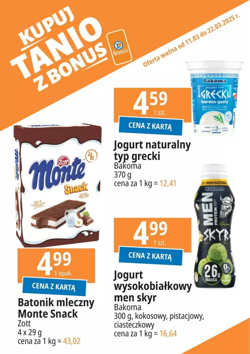 Gazetka promocyjna E Leclerc - ważna 11.03 do 22.03.2025 - strona 11 - produkty: Bakoma, Baton, Jogurt, Jogurt naturalny, Kokos, Monte, Sok, Tonik, Zott