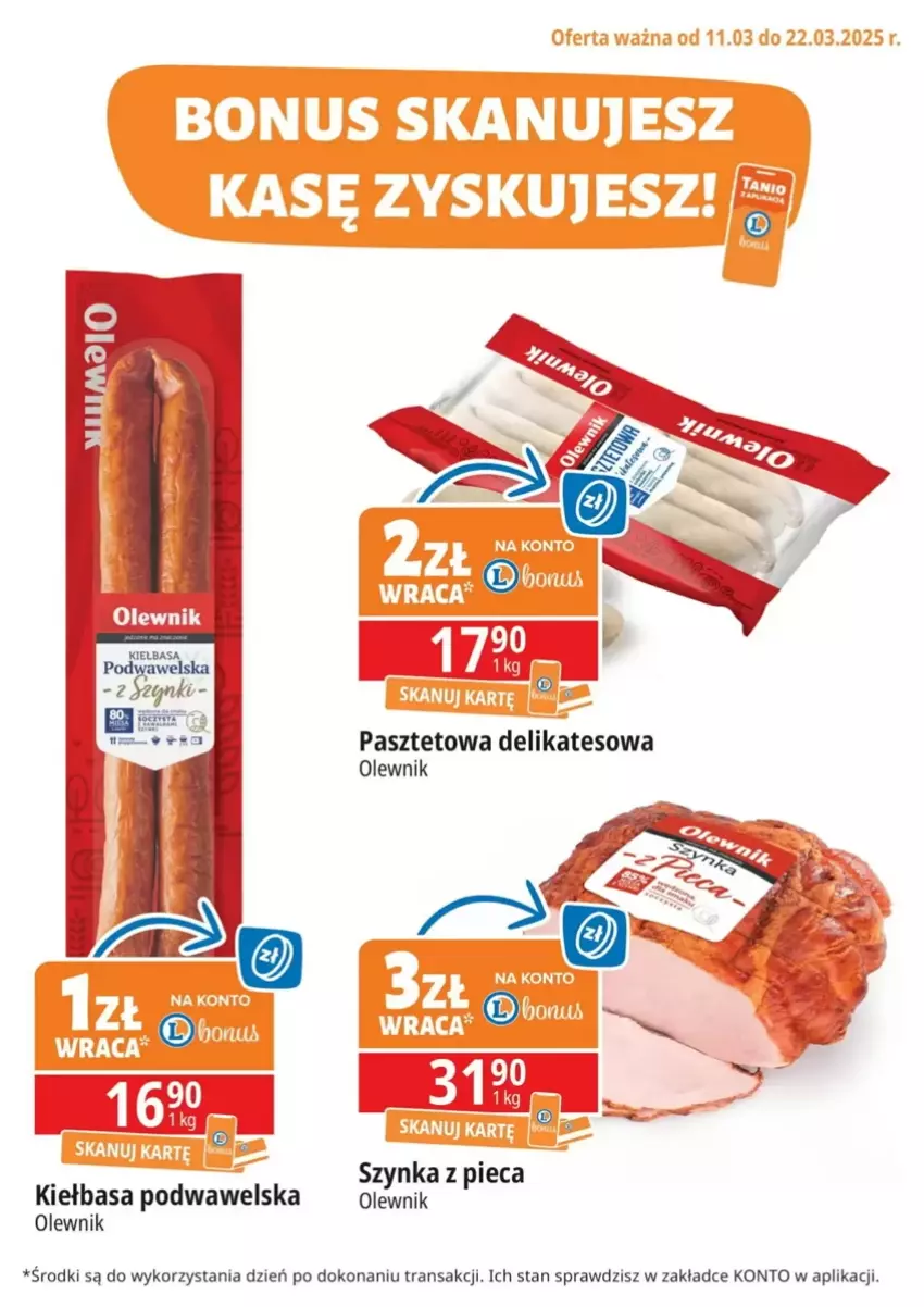 Gazetka promocyjna E Leclerc - ważna 11.03 do 22.03.2025 - strona 4 - produkty: Kiełbasa, Kiełbasa podwawelska, Olewnik, Pasztet, Szynka, Tran, Wawel