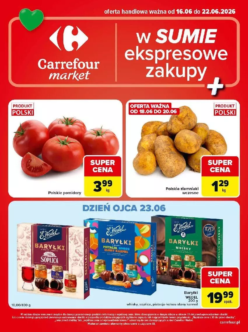 Gazetka promocyjna Carrefour - Gazetka Carrefour Market w SUMIE ekspresowe zakupy - ważna 16.06 do 22.06.2026 - strona 1 - produkty: Baryłki, Kokos, Pomidory, Whisky