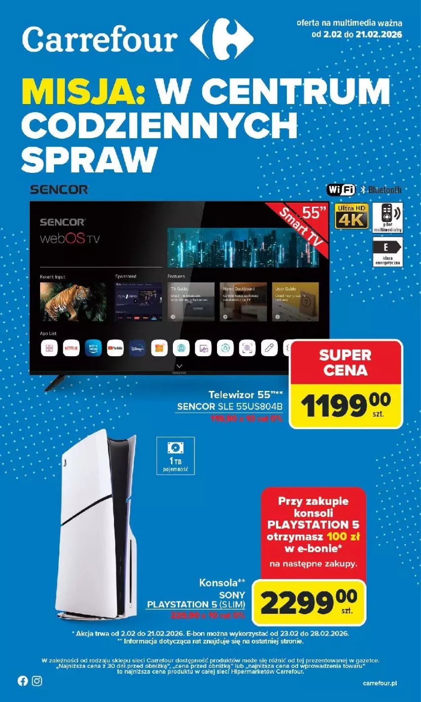 Gazetka promocyjna Carrefour - Gazetka Multimedia od poniedziałku! - ważna 02.02 do 21.02.2026 - strona 1 - produkty: Koc, Konsola, PlayStation, PlayStation 5, Rum, Sencor, Sony, Telewizor