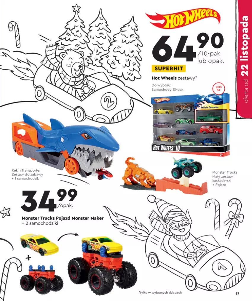 Gazetka promocyjna Biedronka - Kraina Zabawek - ważna 08.11 do 24.12.2021 - strona 57 - produkty: Chodzik, Hot Wheels, Kask, Monster truck, Pojazd, Por, Samochodziki, Sport, Tran