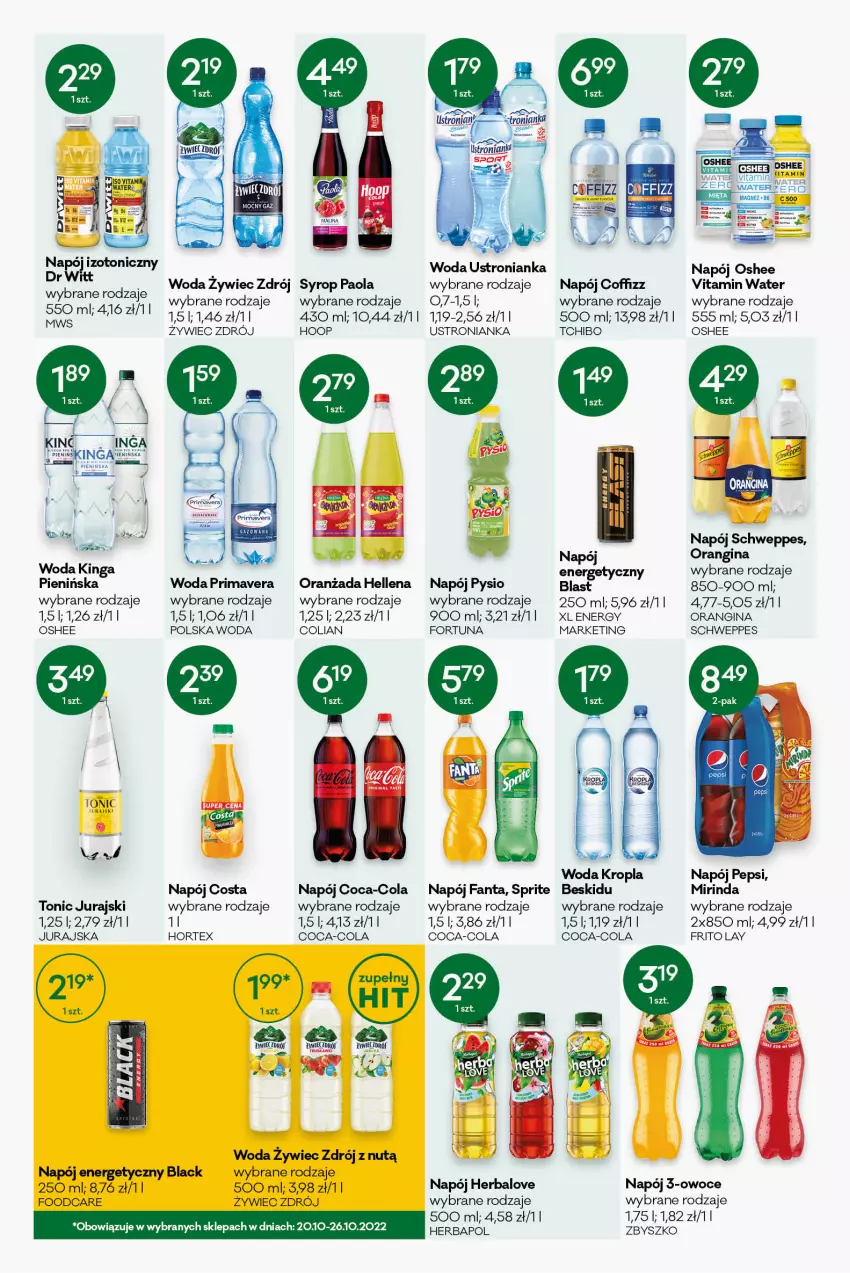 Gazetka promocyjna Groszek - ważna 15.09 do 27.09.2022 - strona 10 - produkty: Coca-Cola, Fa, Fanta, Fortuna, Gin, Hellena, Herbapol, Hoop, Hortex, Lack, Magnez, Mirinda, Napój, Napój energetyczny, Oranżada, Oshee, Owoce, Paola, Pepsi, Prima, Primavera, Rum, Schweppes, Sprite, Syrop, Tchibo, Woda