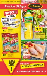 Gazetka promocyjna Arhelan - Gazetka - Gazetka - ważna od 01.10 do 01.10.2023 - strona 1 - produkty: Kurczak, Parówki sokoliki, Kujawski, Sok, Ser, Danone, Filet z piersi kurczaka, Sokołów, Parówki, Serek, Danio, Olej, Mięso, Kalendarz