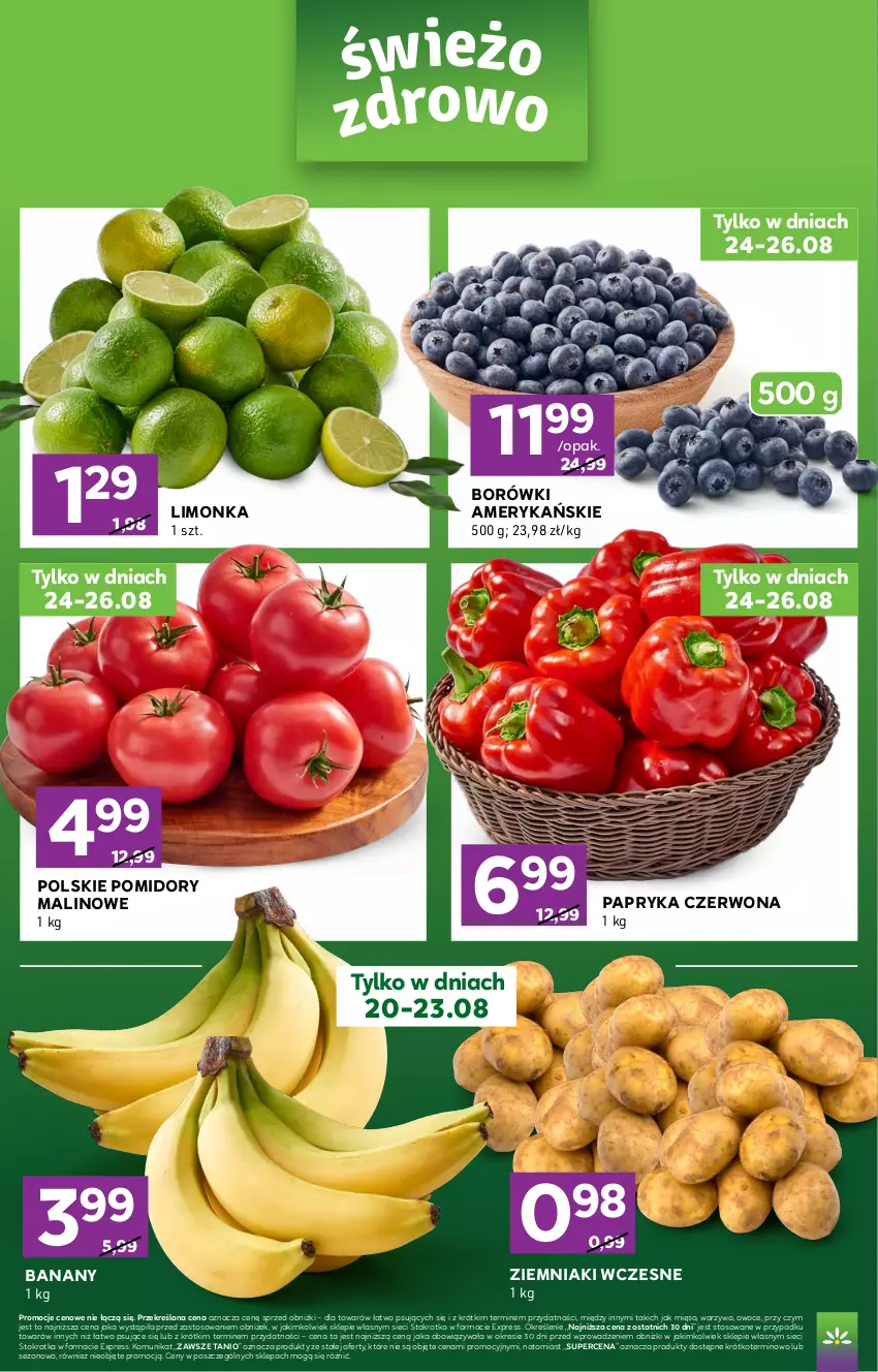 Gazetka promocyjna Stokrotka - Express - ważna 20.08 do 26.08.2026 - strona 2 - produkty: Banany, Limonka, Mięso, Owoce, Papryka, Papryka czerwona, Pomidory, Warzywa, Ziemniaki