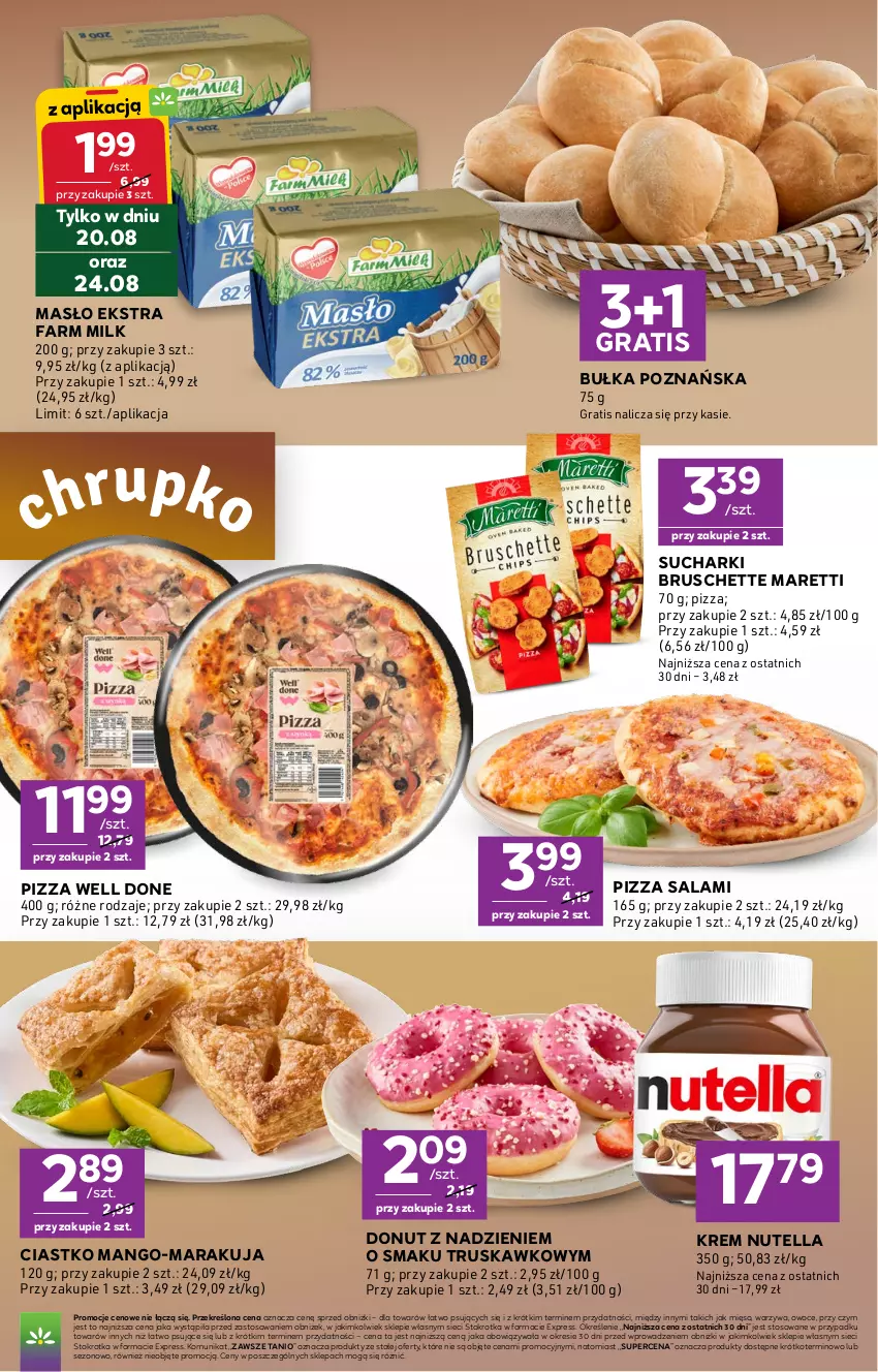 Gazetka promocyjna Stokrotka - Express - ważna 20.08 do 26.08.2026 - strona 3 - produkty: Bruschette, Bułka, Donut, Fa, Farm Milk, Gra, Mango, Masło, Mięso, Nutella, Owoce, Pizza, Salami, Warzywa