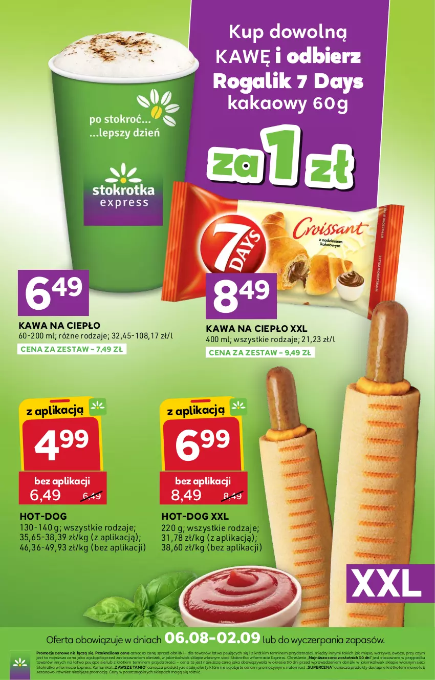 Gazetka promocyjna Stokrotka - Express - ważna 20.08 do 26.08.2026 - strona 5 - produkty: 7 Days, Kakao, Kawa, Mięso, Owoce, Rogal, Warzywa